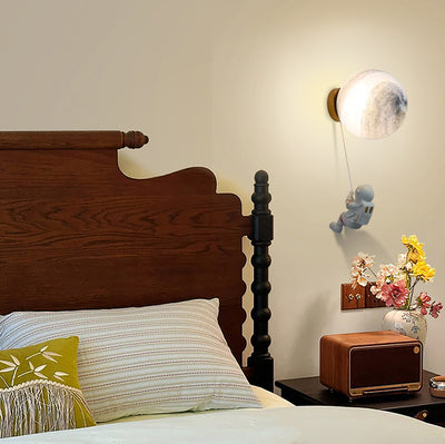 Modern Minimalist Spherical Round Resin Glass 1-Light Wall Scone Lamp For Bedroom