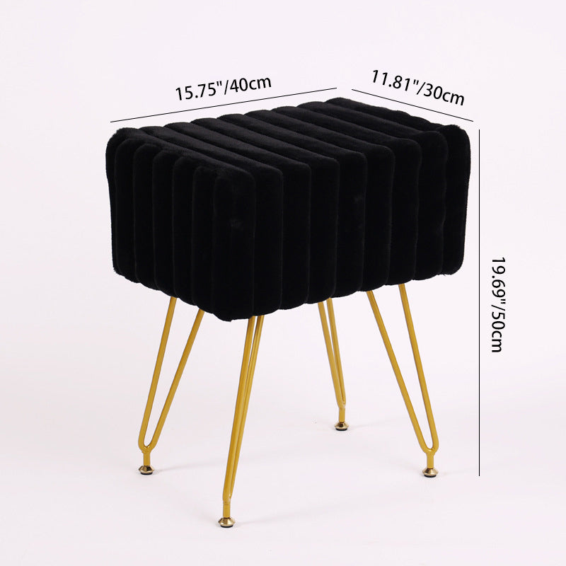 Contemporary Scandinavian Square Faux Rabbit Fur Medium Density Fiberboard Rebar Organizer Vanity Stool For Bedroom