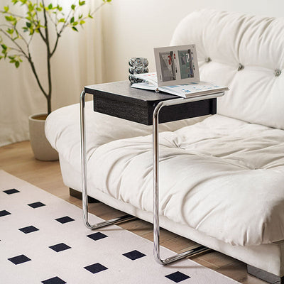 Moderner minimalistischer quadratischer Beistelltisch aus Holz und Edelstahl, 1-stufig, für das Wohnzimmer 