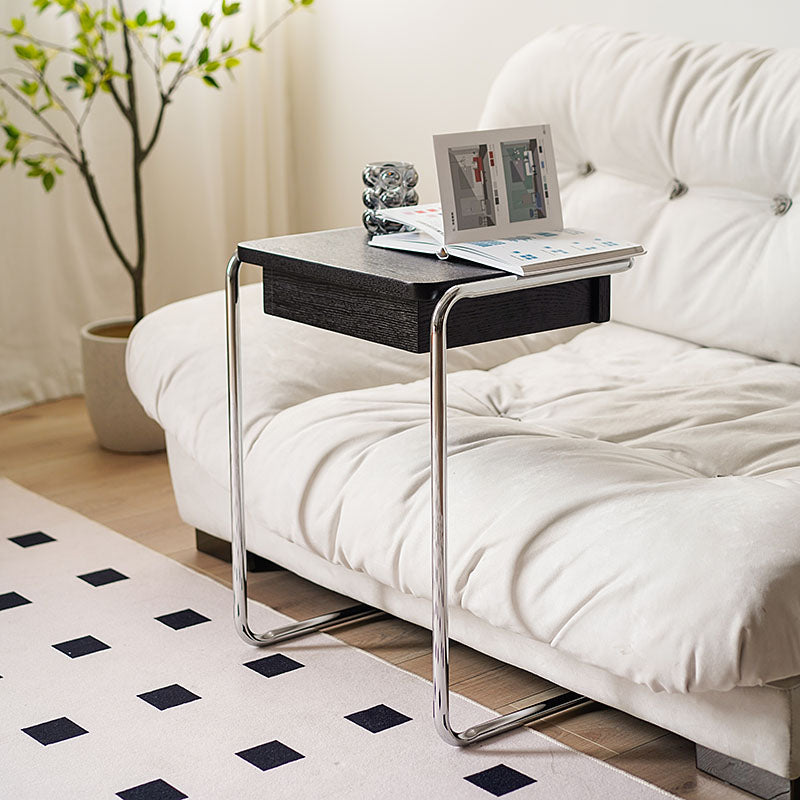 Moderner minimalistischer quadratischer Beistelltisch aus Holz und Edelstahl, 1-stufig, für das Wohnzimmer 