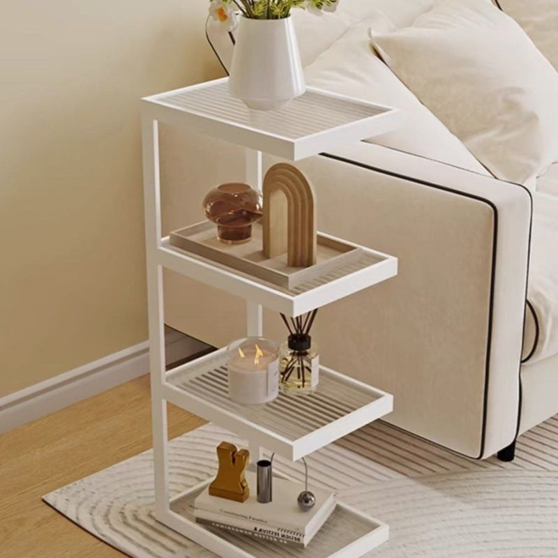 Mesa Auxiliar de Hierro y Vidrio con Rayas Rectangulares Minimalistas Modernas de 3/4 Niveles para Sala de Estar 