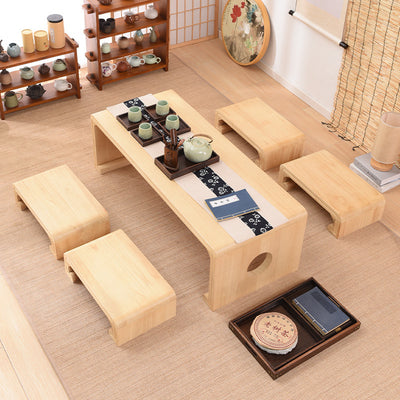 Traditional Chinese Rectangular Solid Wood Side Table 1-Tier For Living Room