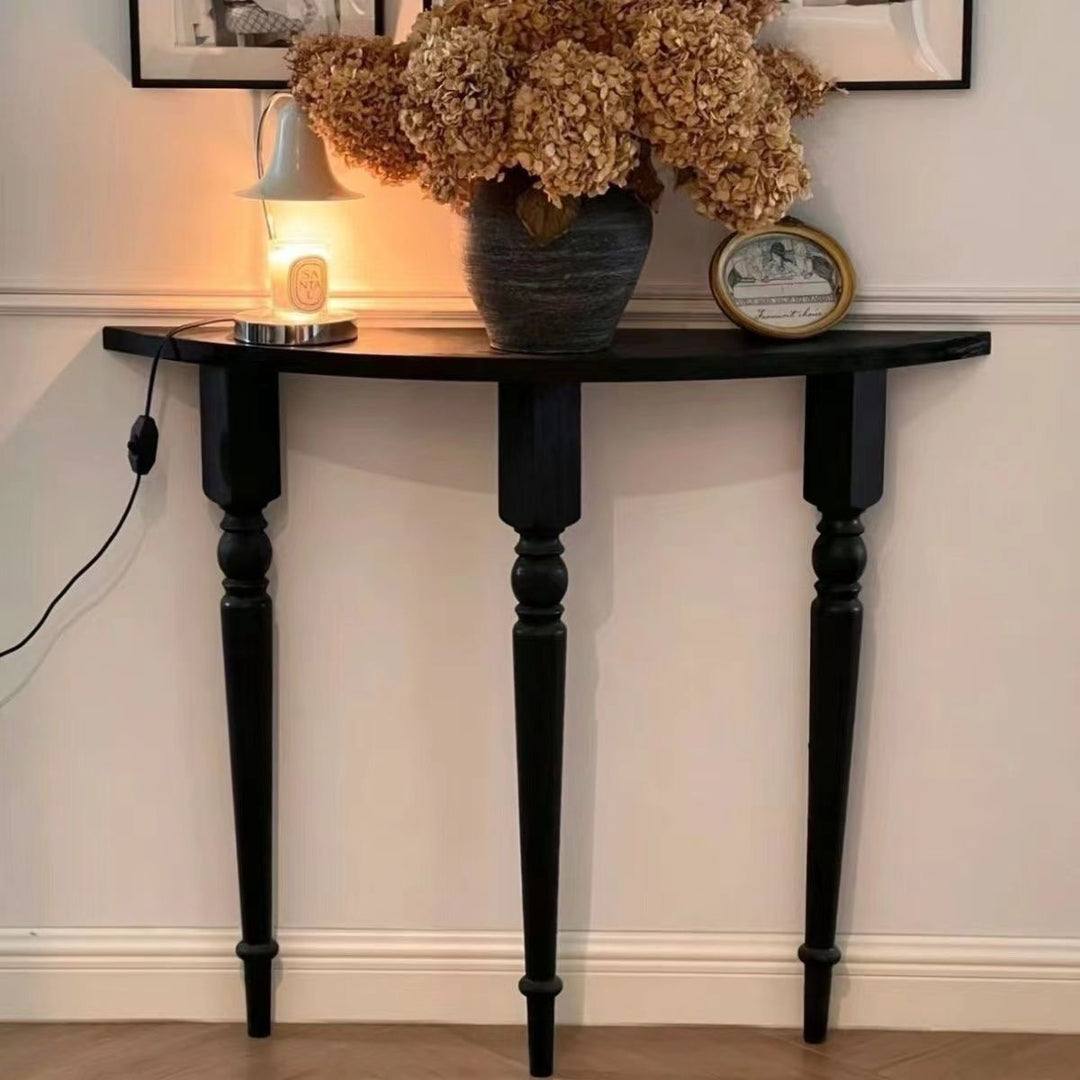Mesa consola tradicional francesa de media luna de madera de pino para entradas 
