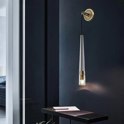 Modern Minimalist Conical Cylinder Copper Crystal 1-Light Wall Scone Lamp For Living Room