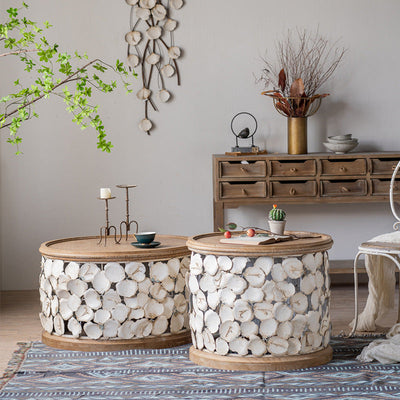 Moderner Art Deco runder Blütenblätter Holz-Eisen-Couchtisch 1-stufig für das Wohnzimmer 