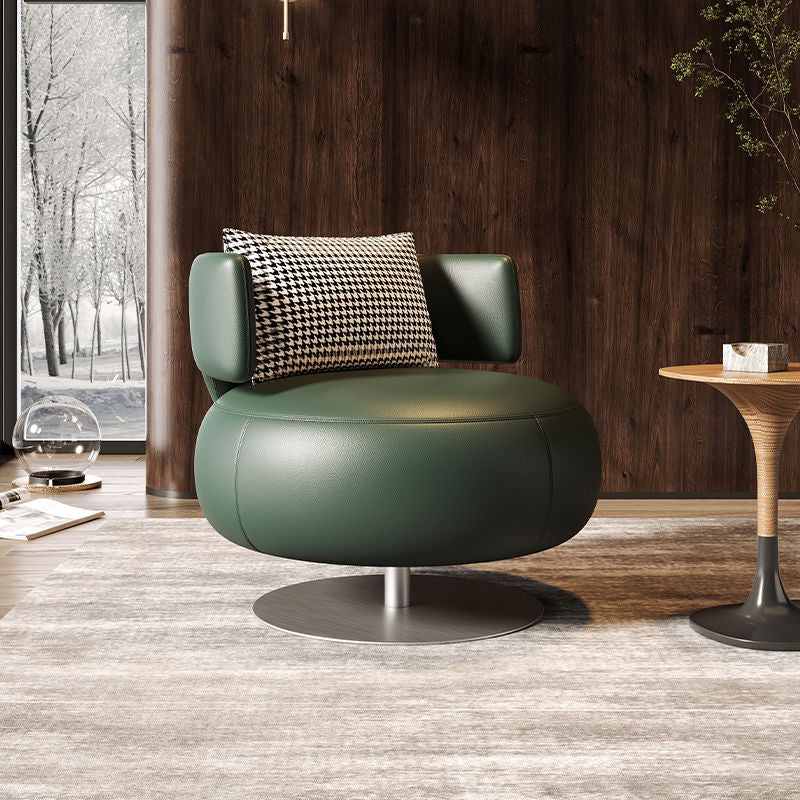 Contemporary Scandinavian Round Curved PU Leather Sponge Stainless Steel Accent Chair Backrest Rotatable For Living Room