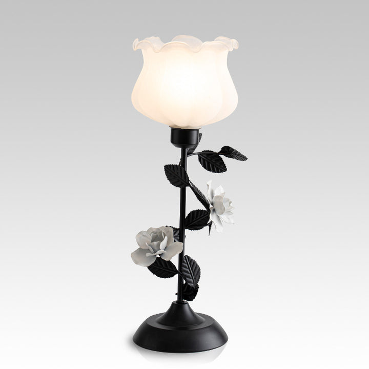 Lampe de table contemporaine scandinave en forme de rose en fer et verre acrylique à 1 lumière pour chambre 