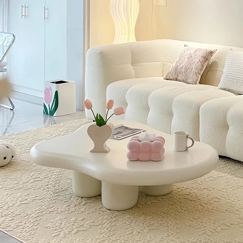Table basse en acier au carbone et panneau de fibres de densité moyenne, de style minimaliste moderne et en forme de nuage, à 1 niveau, pour salon 