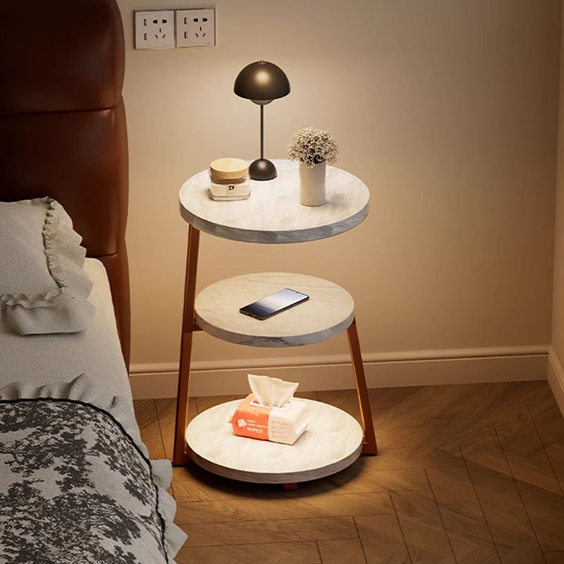 Modern Minimalist Round Cylindrical Medium Density Fiberboard Iron Side Table 3-Tier For Living Room