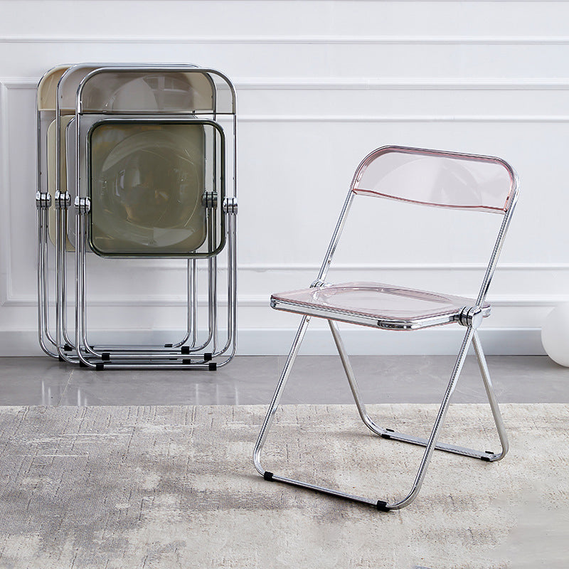 Modern Minimalist Rectangular Foldable PVC Iron Dining Chair Backrest Armless For Dining Room