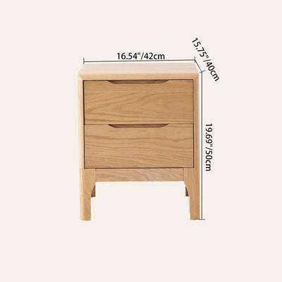 Contemporary Scandinavian Square Solid Oak Wooden Nightstand With 2-Drawer For Bedroom