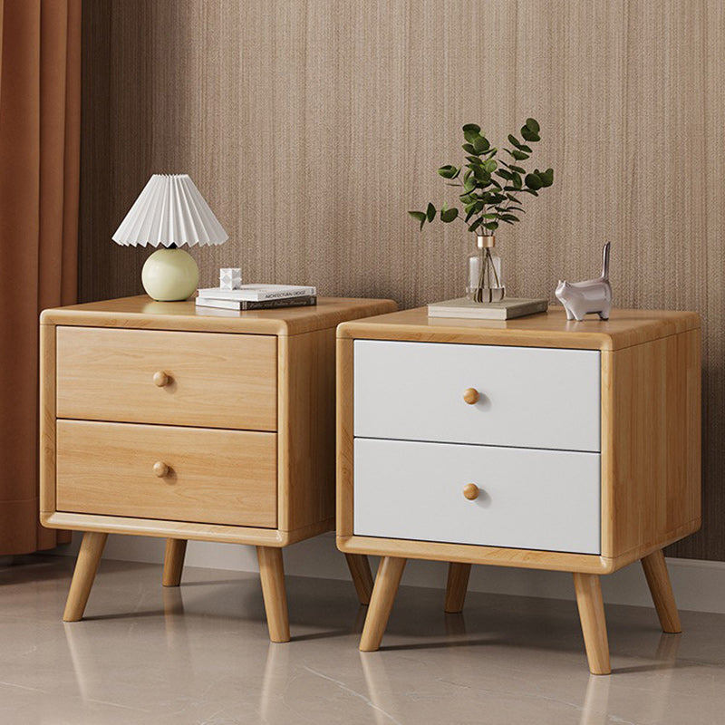 Modern Minimalist Square Rubberwood Solid Wood Nightstand 1/2 Drawer F ...