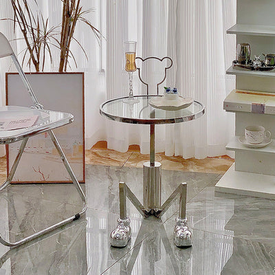 Table d'appoint contemporaine créative ronde en verre avec plateau en acier inoxydable pour salon 