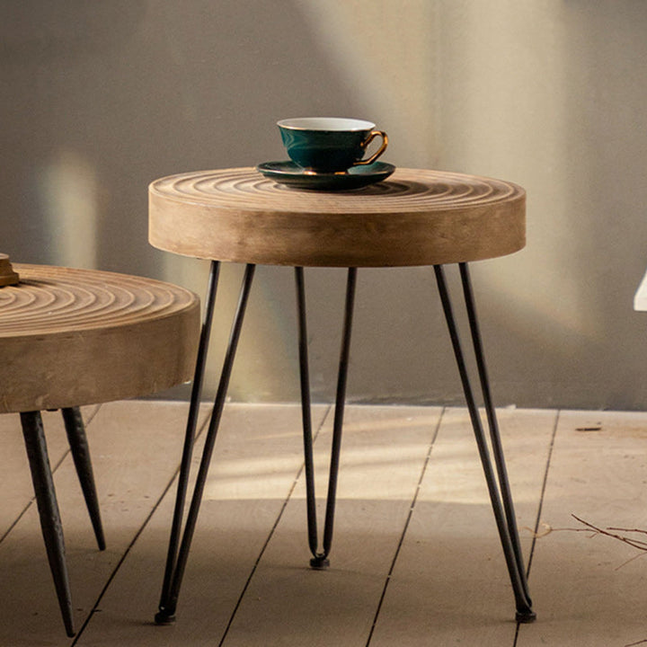 Traditional Japanese Round Tabletop Medium Density Fiberboard Iron Coffee Table 3/4-Leg For Living Room