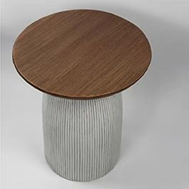 Contemporary Nordic Cylindrical MgO Stone Material Side Table 1-Tier For Living Room
