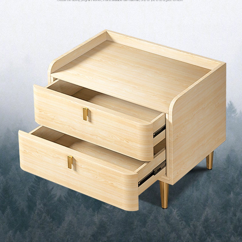 Table de nuit moderne en cuir, bois de pin et acier au carbone avec plateau rectangulaire et 2 tiroirs 