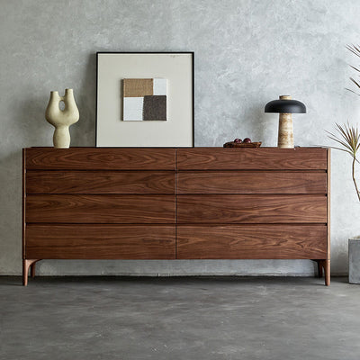 Modern Minimalist Rectangular Solid Wood Multi-Layer Plate Nightstand 5/8 Drawer For Bedroom