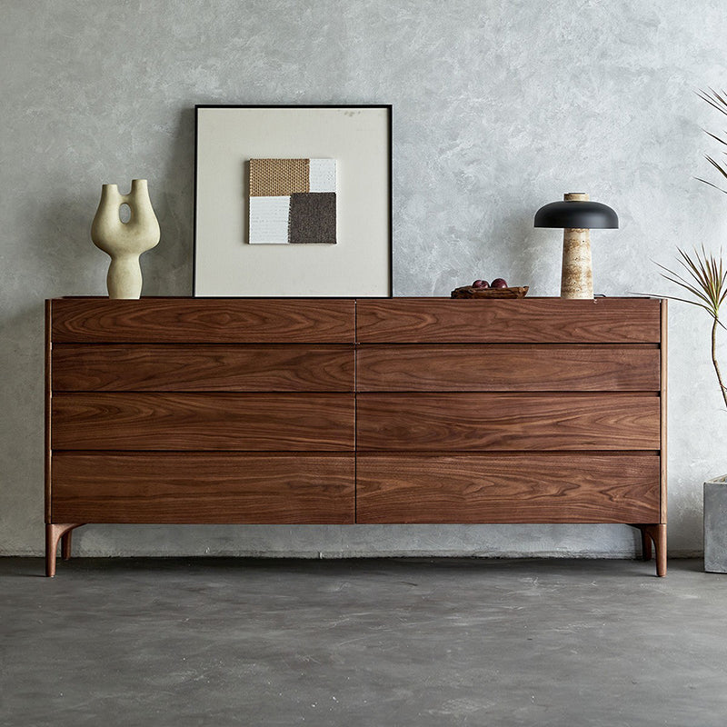 Modern Minimalist Rectangular Solid Wood Multi-Layer Plate Nightstand 5/8 Drawer For Bedroom