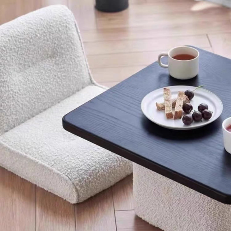 Conjunto de mesa de centro y sillas tatami cuadradas japonesas tradicionales de tela sherpa blanca y madera de pino Toon para sala de estar 