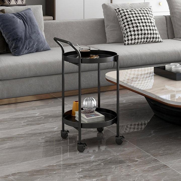 Table d'appoint ronde minimaliste contemporaine en fer mobile avec accoudoir, à 2/3 niveaux, pour salon 