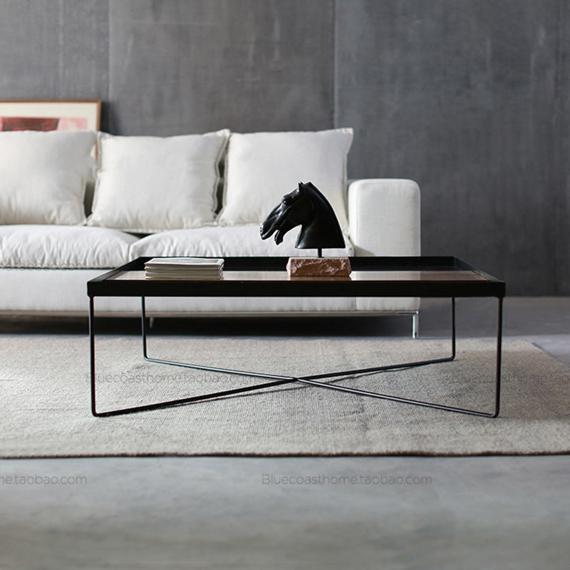 Moderner rechteckiger Couchtisch im Industrial-Stil aus Eisen und umweltfreundlichem Holzwerkstoff für das Wohnzimmer 