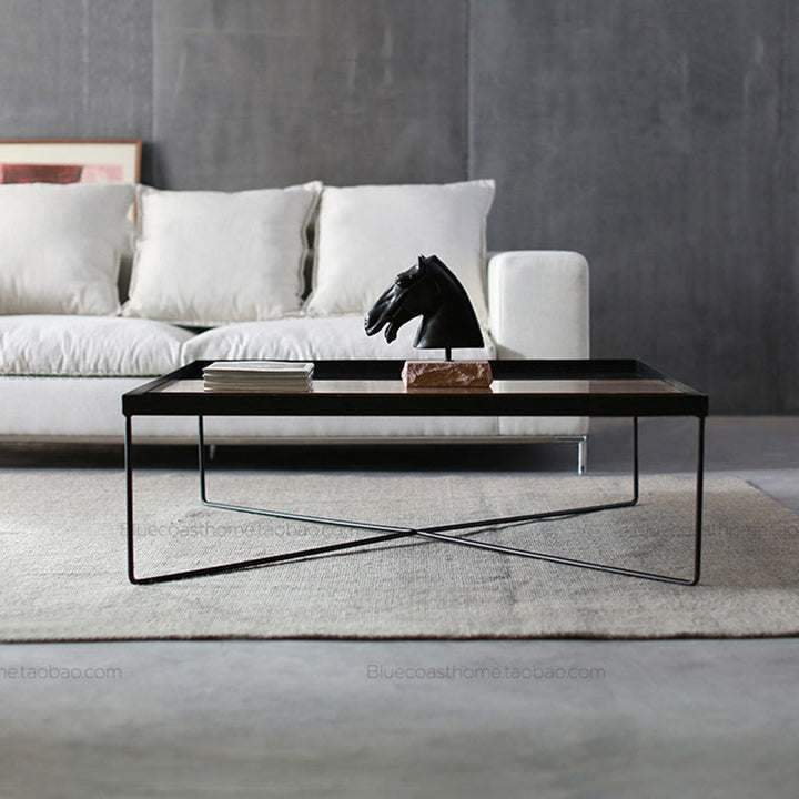 Moderner rechteckiger Couchtisch im Industrial-Stil aus Eisen und umweltfreundlichem Holzwerkstoff für das Wohnzimmer 