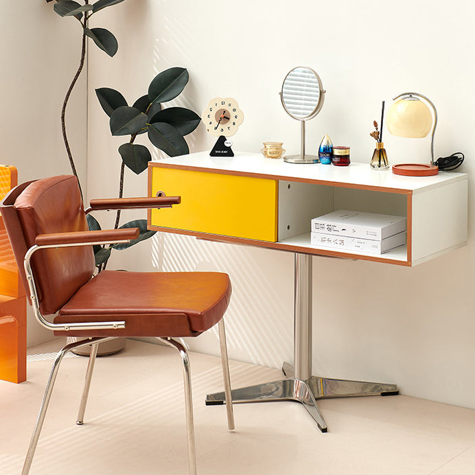 Modern Minimalist Rectangular Medium Density Fiberboard Plastic Stainless Steel Makeup Vanity 2-Drawer For Bedroom