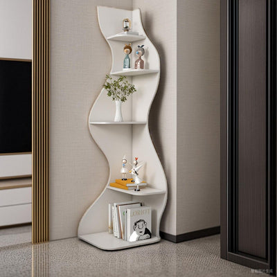 Contemporary Creative Seagrass-Shaped Particle Board Corner Cabinet With 5-Tier For Living Room