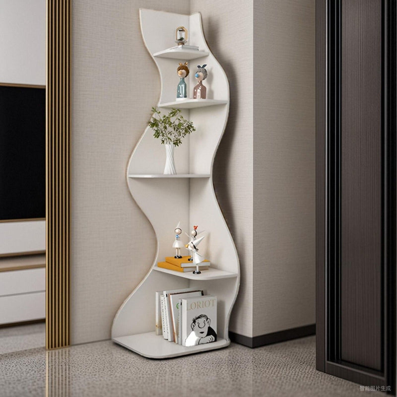 Contemporary Creative Seagrass-Shaped Particle Board Corner Cabinet With 5-Tier For Living Room