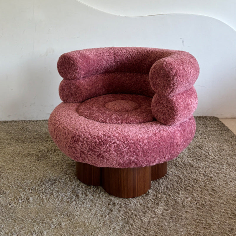 Traditional French Curved Lambswool Solid Wood Iron Vanity Stool Backrest Armless For Bedroom