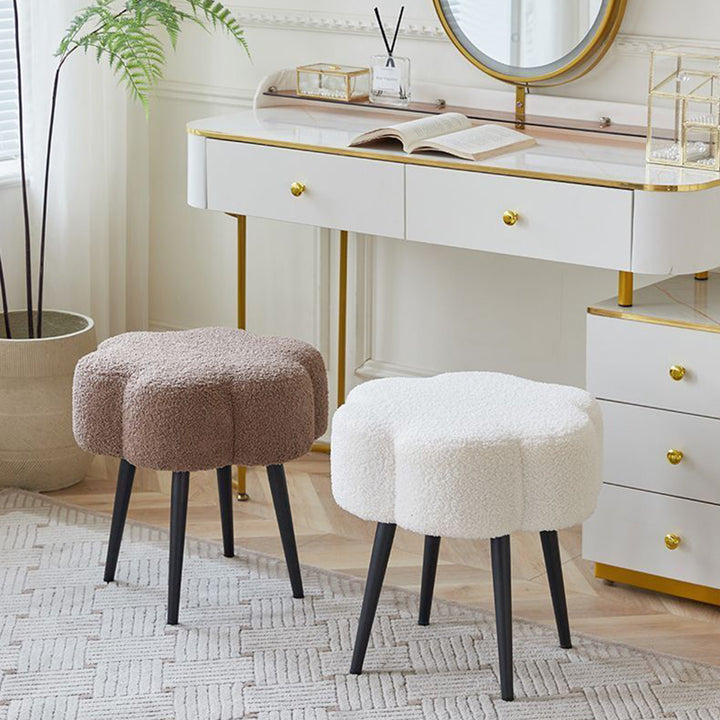 Contemporary Scandinavian Artificial Wood Sherpa Fabric Foam Sponge Armless Vanity Stool For Bedroom