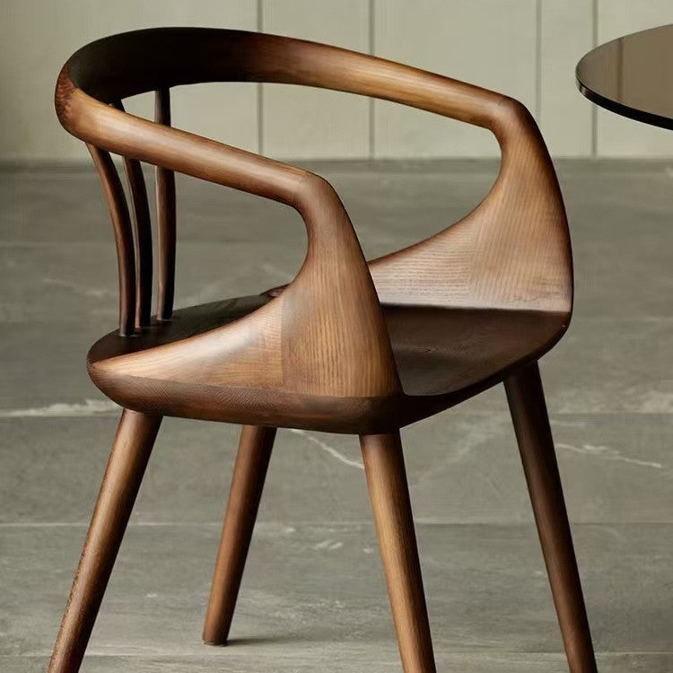 Traditional Vintage Rubberwood Dining Chair Backrest Armrests For Dining Room