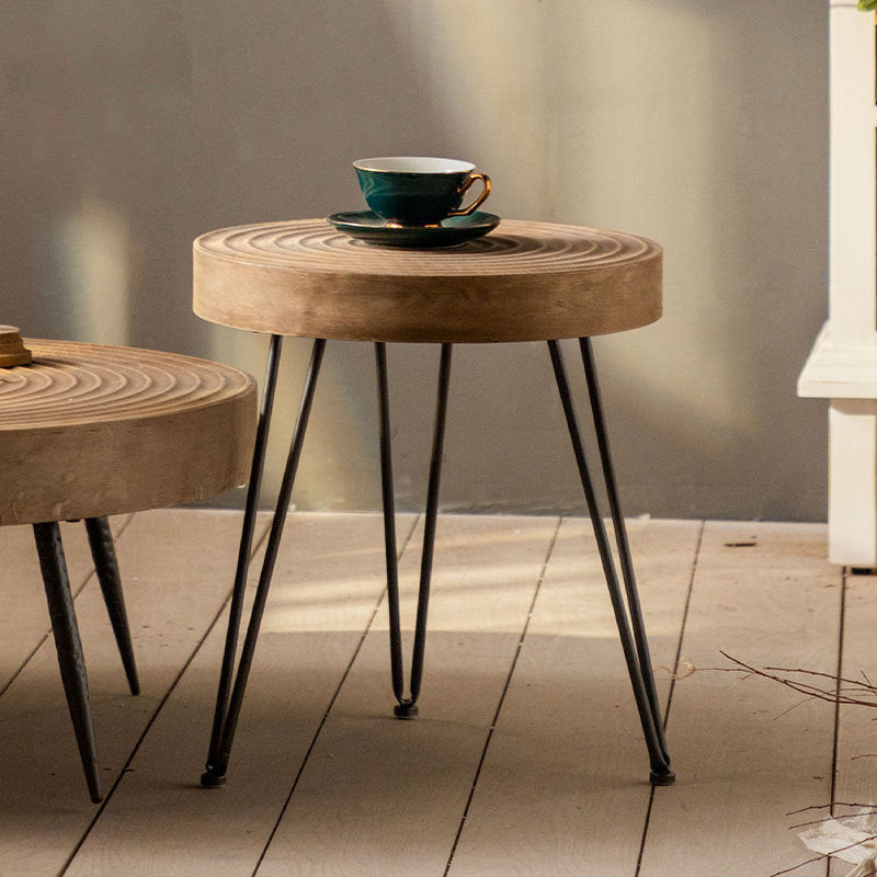 Traditional Japanese Round Tabletop Medium Density Fiberboard Iron Coffee Table 3/4-Leg For Living Room