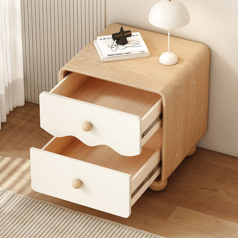 Table de chevet rectangulaire minimaliste moderne en cuir résistant aux griffures de chat et en bois massif, à 2 tiroirs, pour chambre à coucher 