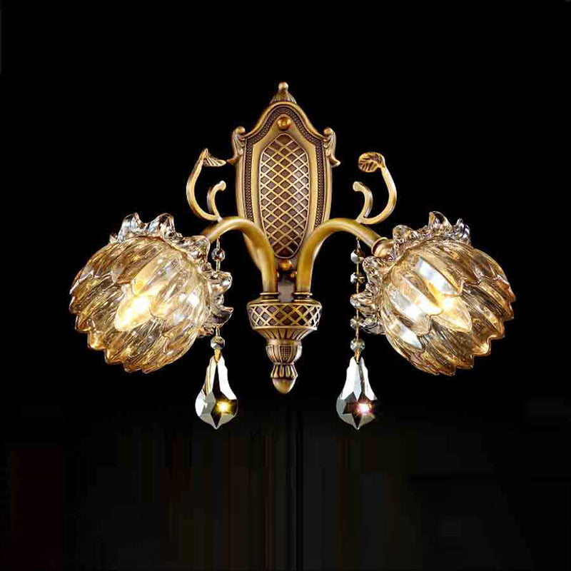 Traditional European Brass Crystal Floral 1/2 Light Wall Sconce Lamp For Bedroom & Living Room