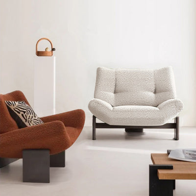 Modern Mid-Century Sherpa Fabric Chenille High Density Sponge White Ash Wood Solid Wood Accent Chair For Living Room