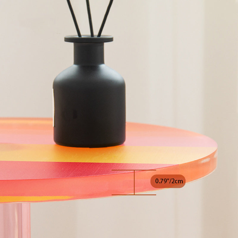 Contemporary Creative Round Column Marble Acrylic End Table 1-Tier For Living Room