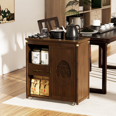 Traditional Chinese Rectangular Nan Bamboo Medium Density Fiberboard Side Table 1-Drawer 1-Storage For Living Room