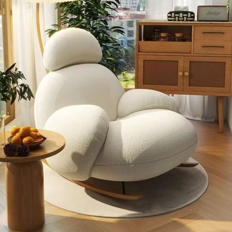 Chaise d’appoint moderne minimaliste ovale en bois massif et acier carbone avec dossier et accoudoirs en laine d’agneau pour salon 