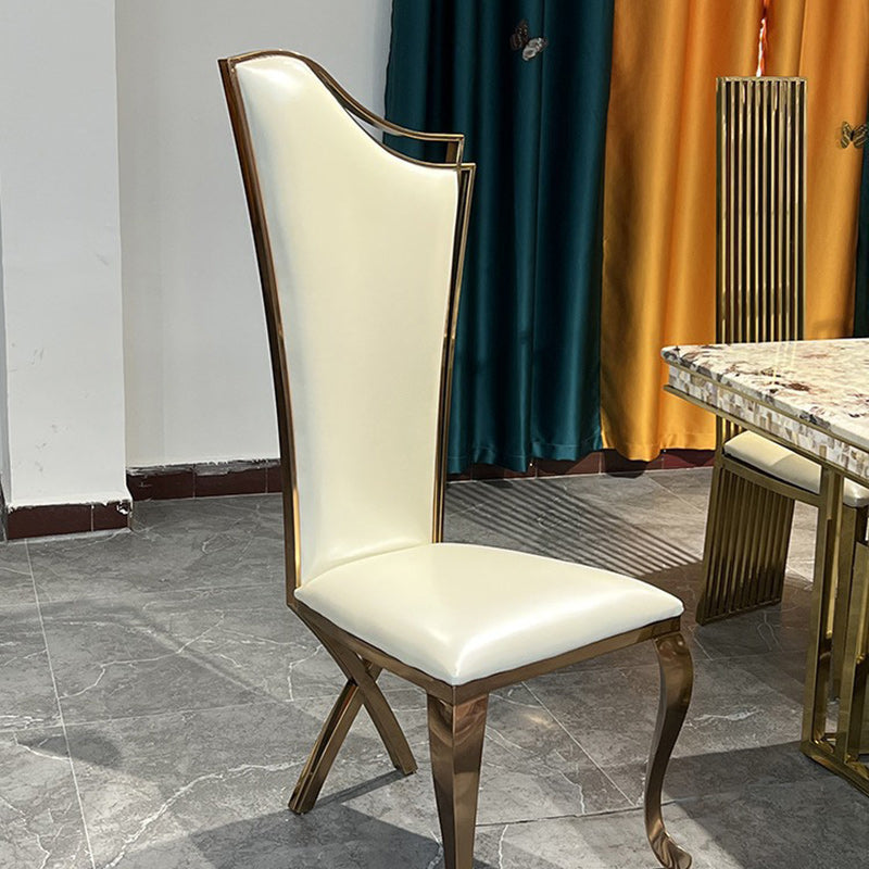 Contemporary Scandinavian Trapezoidal Square PU Leather Stainless Steel Dining Chair Backrest Armless For Dining Room
