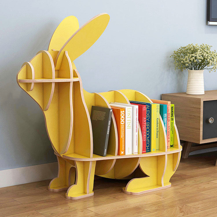 Contemporary Creative Rabbit-Shaped Solid Wood Bookshelf 5-Shelf For Living Room