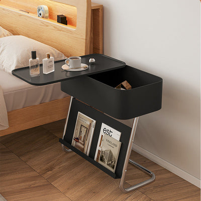 Table de nuit moderne minimaliste rectangulaire en acier inoxydable et acier au carbone avec 1 tiroir pivotant pour le chevet 