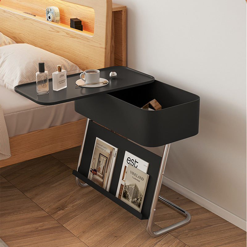 Table de nuit moderne minimaliste rectangulaire en acier inoxydable et acier au carbone avec 1 tiroir pivotant pour le chevet 