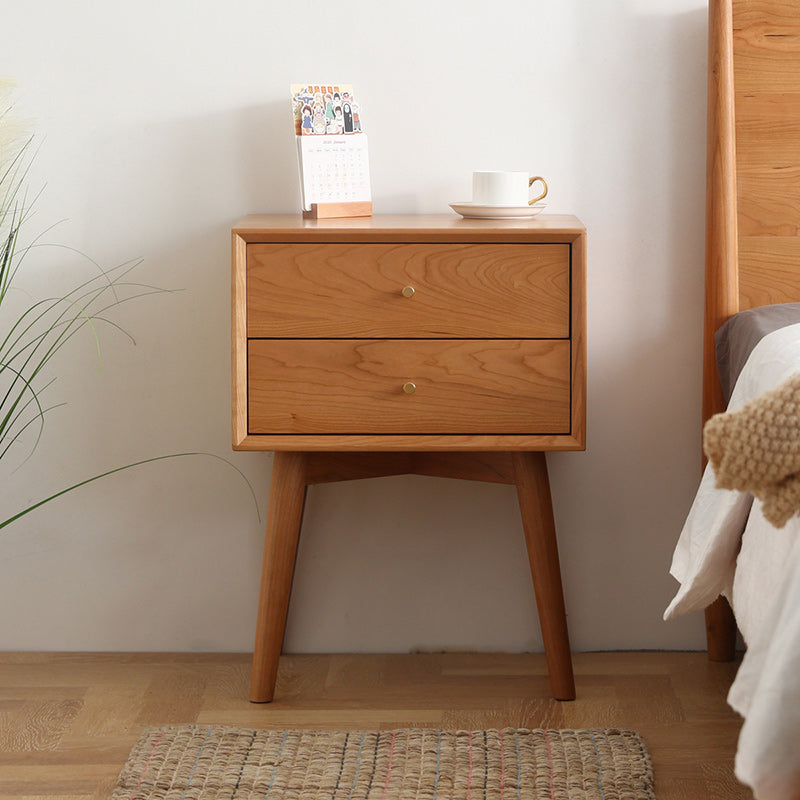Table de nuit nordique contemporaine en bois massif à 2 tiroirs pour chambre 