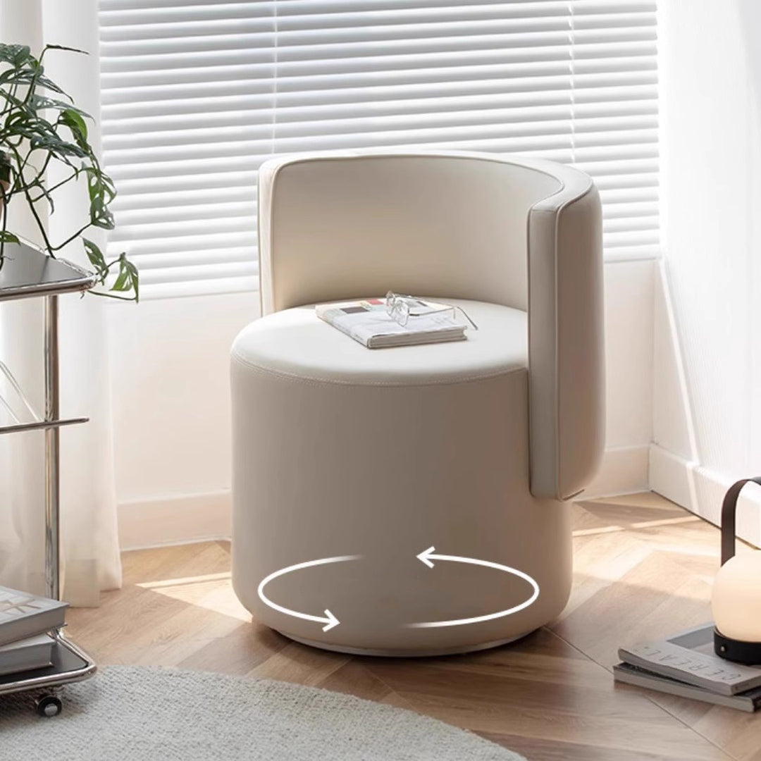 Moderner minimalistischer drehbarer zylindrischer Hocker aus Mikrofaserleder, Aluminiumlegierung und Holz, Rückenlehne ohne Armlehnen für das Schlafzimmer 