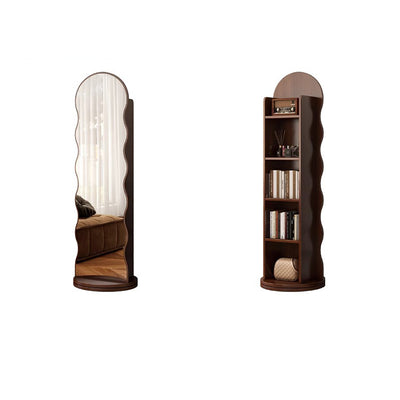 Contemporary Scandinavian Wavy Particle Wood Glass Full-Length Mirror Bookshelf 5-Tier For Bedroom