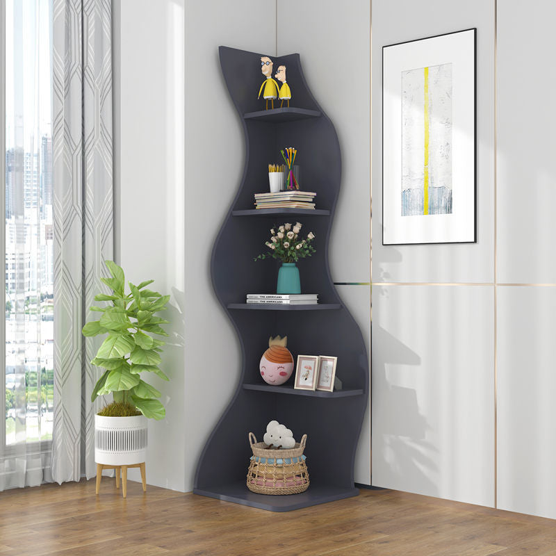 Contemporary Creative Seagrass-Shaped Particle Board Corner Cabinet With 5-Tier For Living Room