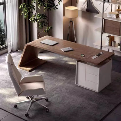 Modern Minimalist Trapezoidal Solid Wood Plywood Desks 3-Drawer For Home Office