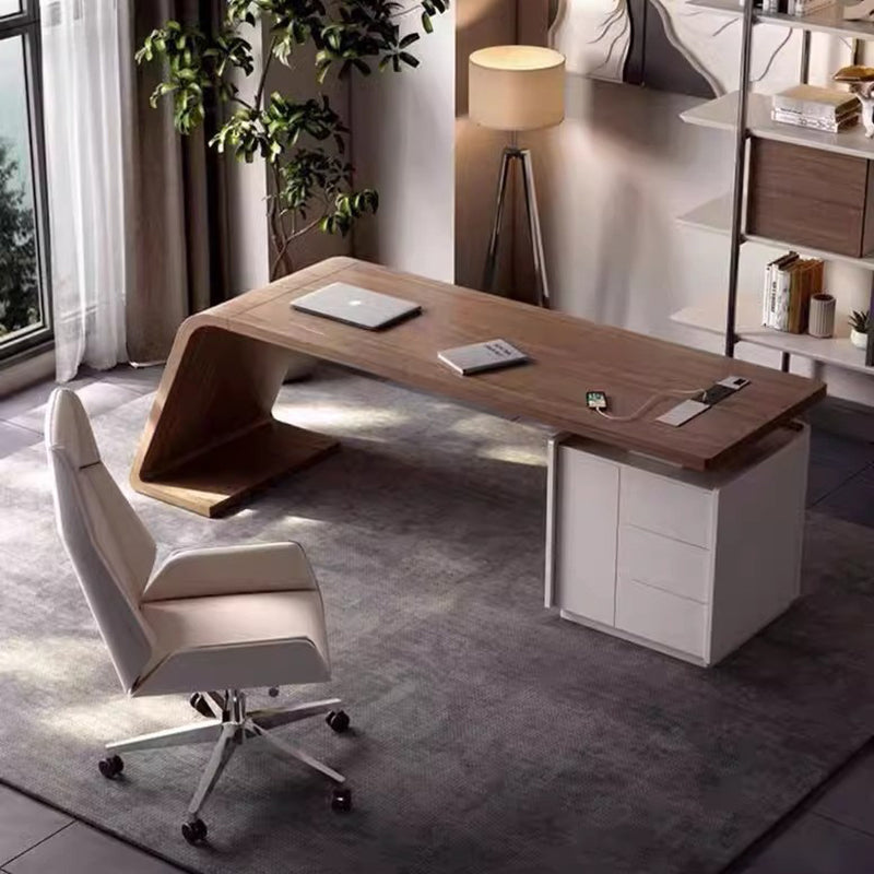 Modern Minimalist Trapezoidal Solid Wood Plywood Desks 3-Drawer For Home Office