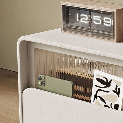 Modern Minimalist Square Microfiber Leather Medium Density Fiberboard Glass Stainless Steel Nightstand 1-Drawer For Bedroom
